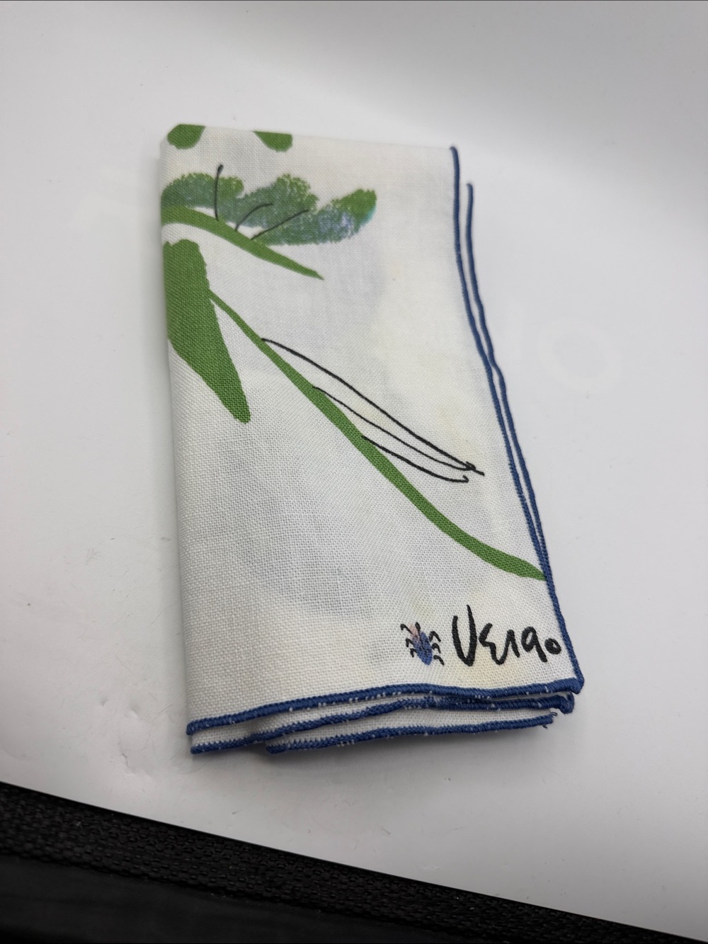 VTG Vera Neumann Blueberry Linen Napkin Blue Fruit Green Leaves Signed Ladybug. - Picture 11 of 12
